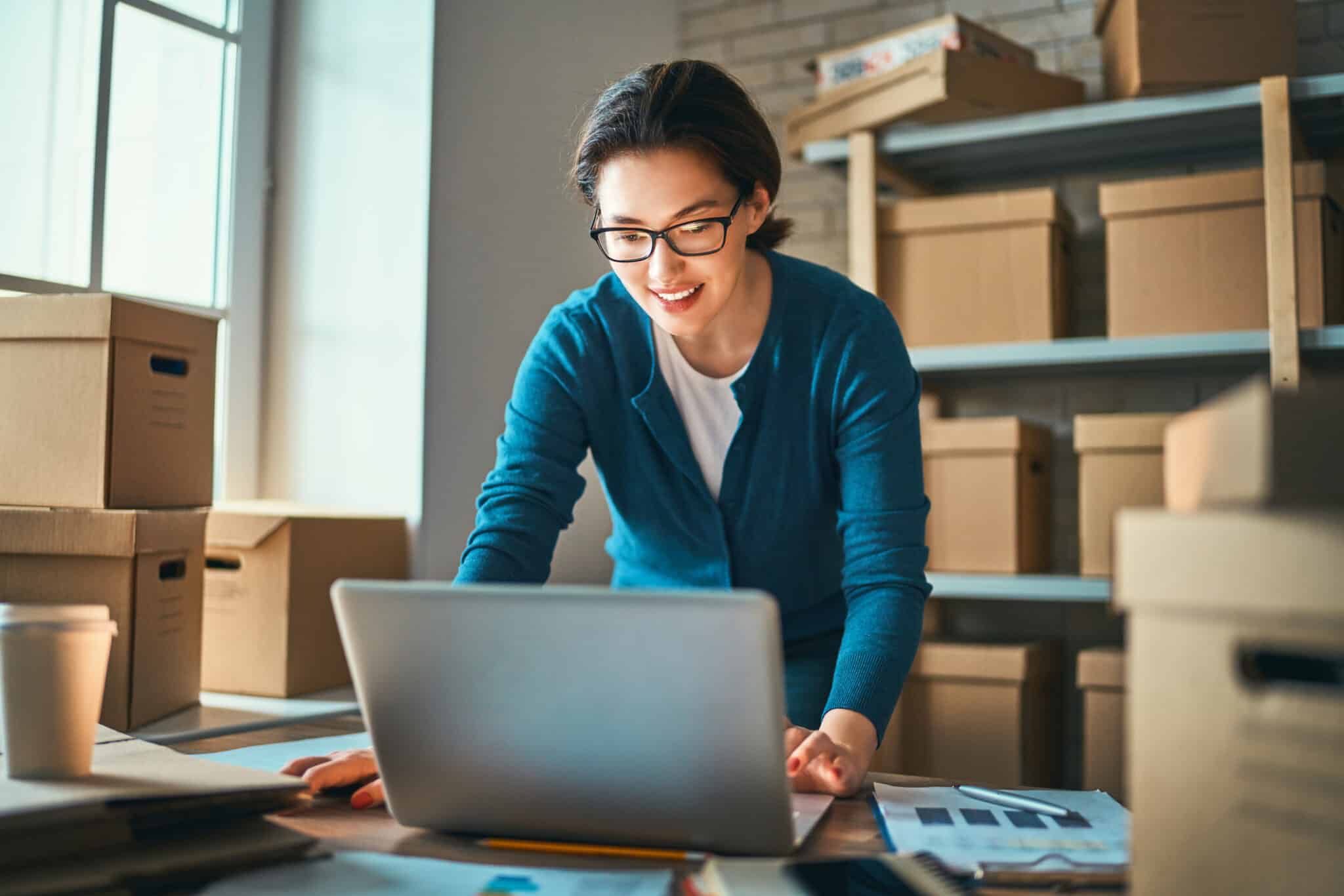 E-commerce manager in her warehouse or storeroom