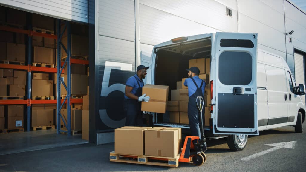 camion de livraison livrant du matériel automobile en dropshipping pour un garage automobile